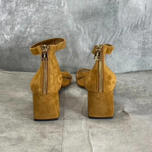 Good American Women's Amber Tan Square-Toe Ankle-Strap Block-Heel Sandals SZ 6 - Picture 7 of 11